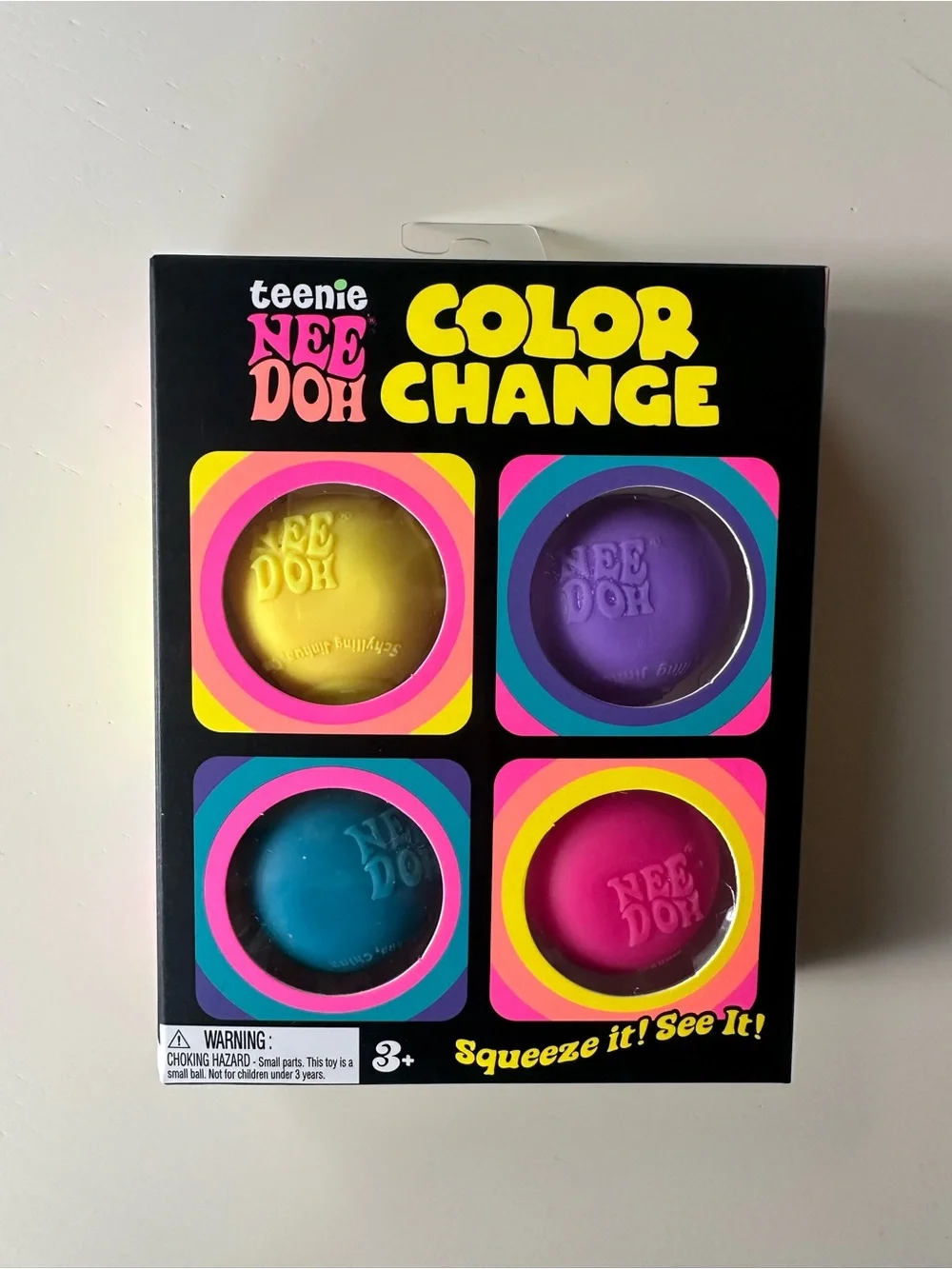 Teenie NeeDoh 4 Pack Color Change Balls - Yellow, Purple, Blue, Pink